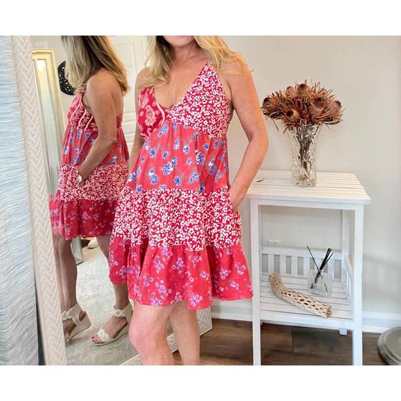 NEW PAANI short patchwork print dress in various reds - Picture 1 of 3